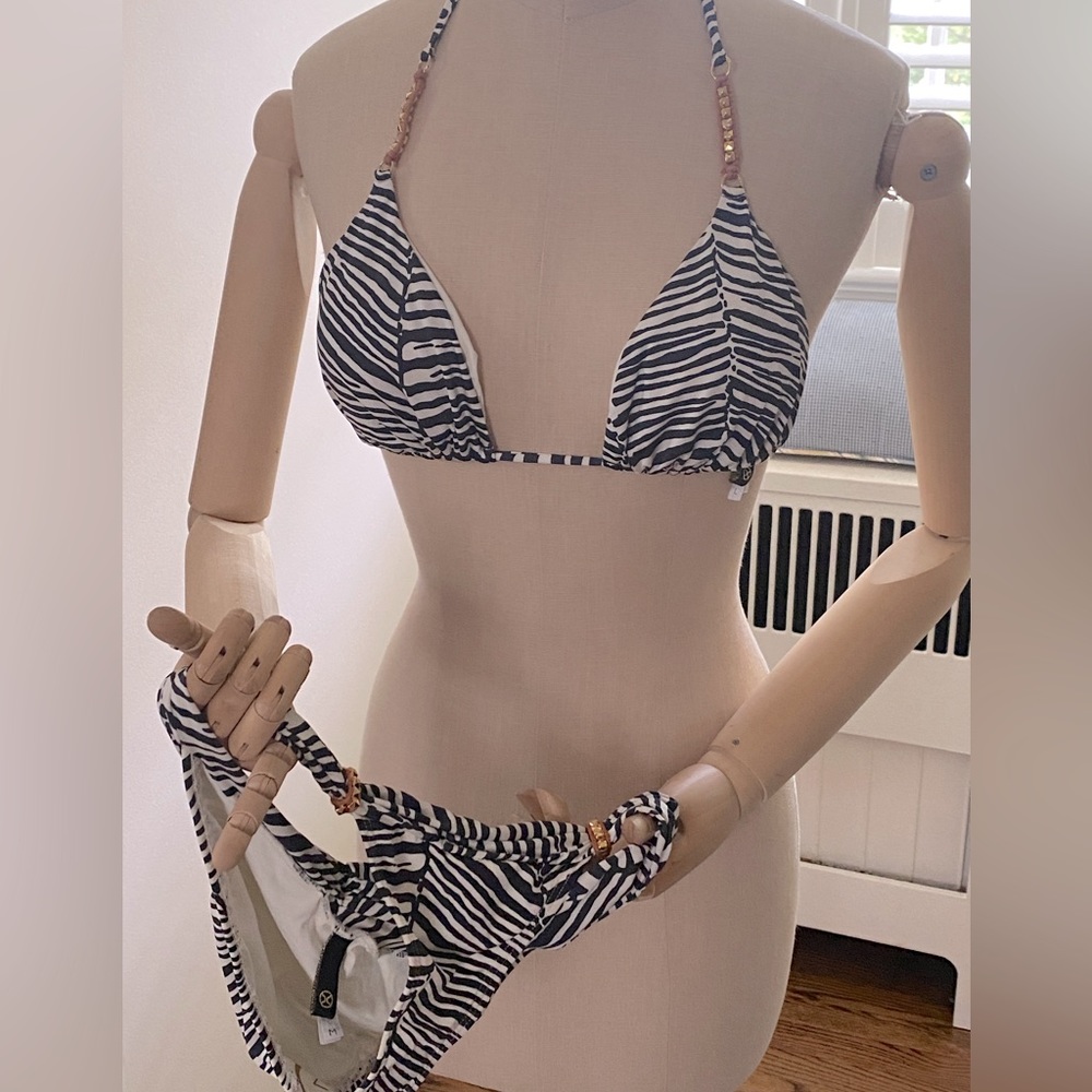 NWOT- Black & white zebra bikini by VIX w/ gold embellishments.